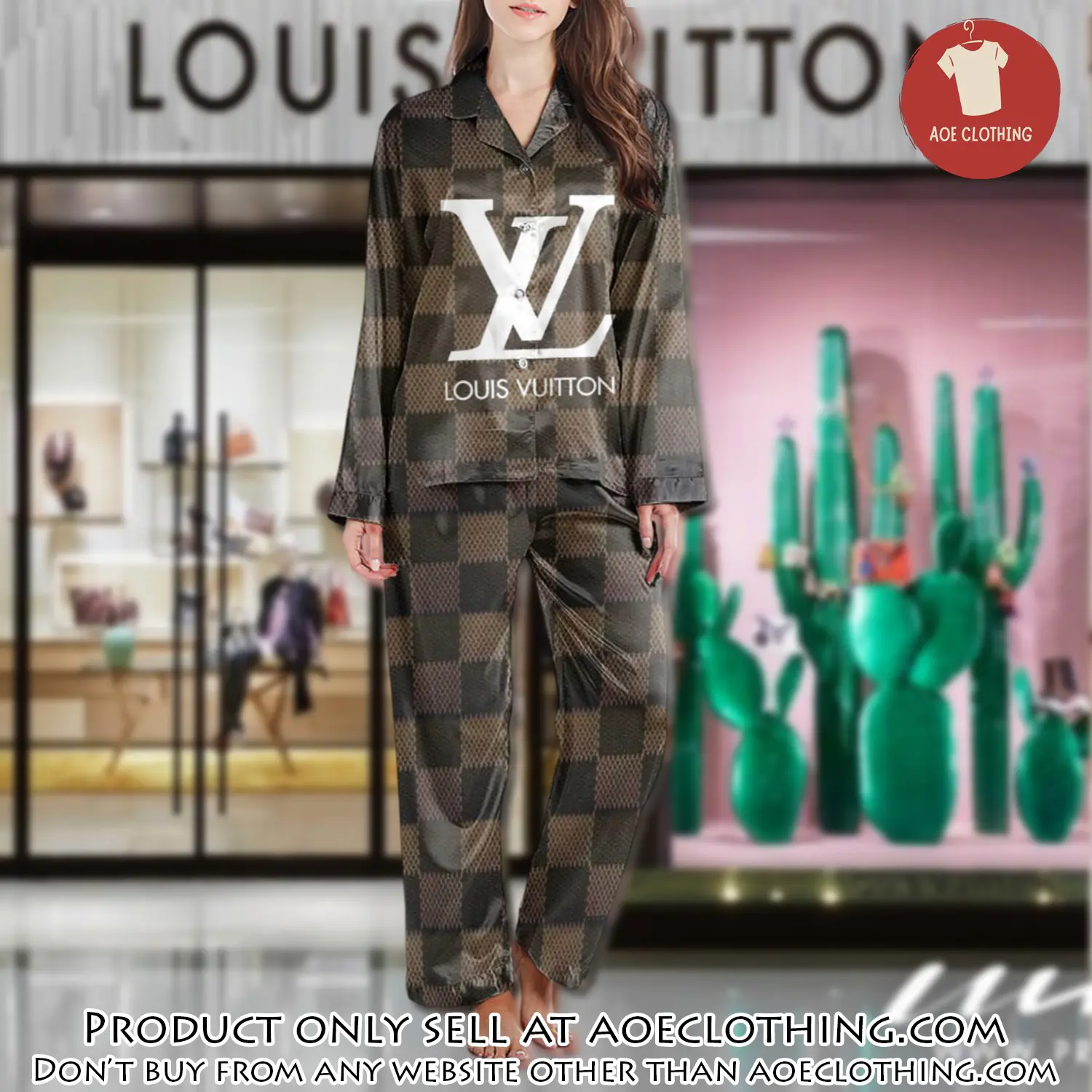 Lv monogram long satin pajama set pjs1025 aoe2558889